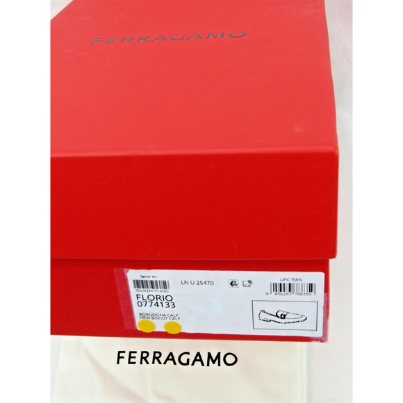 FERRAGAMO BURGUNDY LEATHER FLORIO GANCINI BIT LOGO LOAFERS 13 EE US 14 - Picture 10 of 10